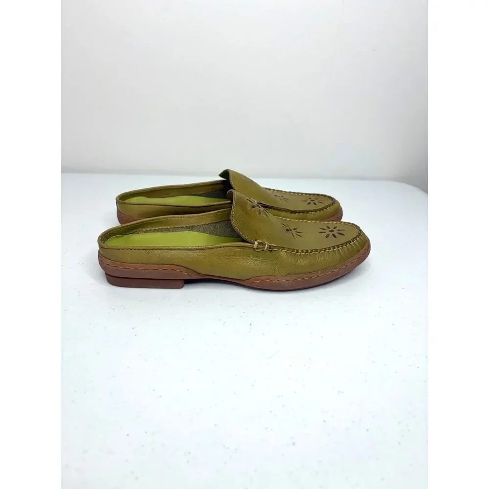 Eastland Fresno Leather Mules Slide-On Women's US 9M Chartreuse Comfort Artsy